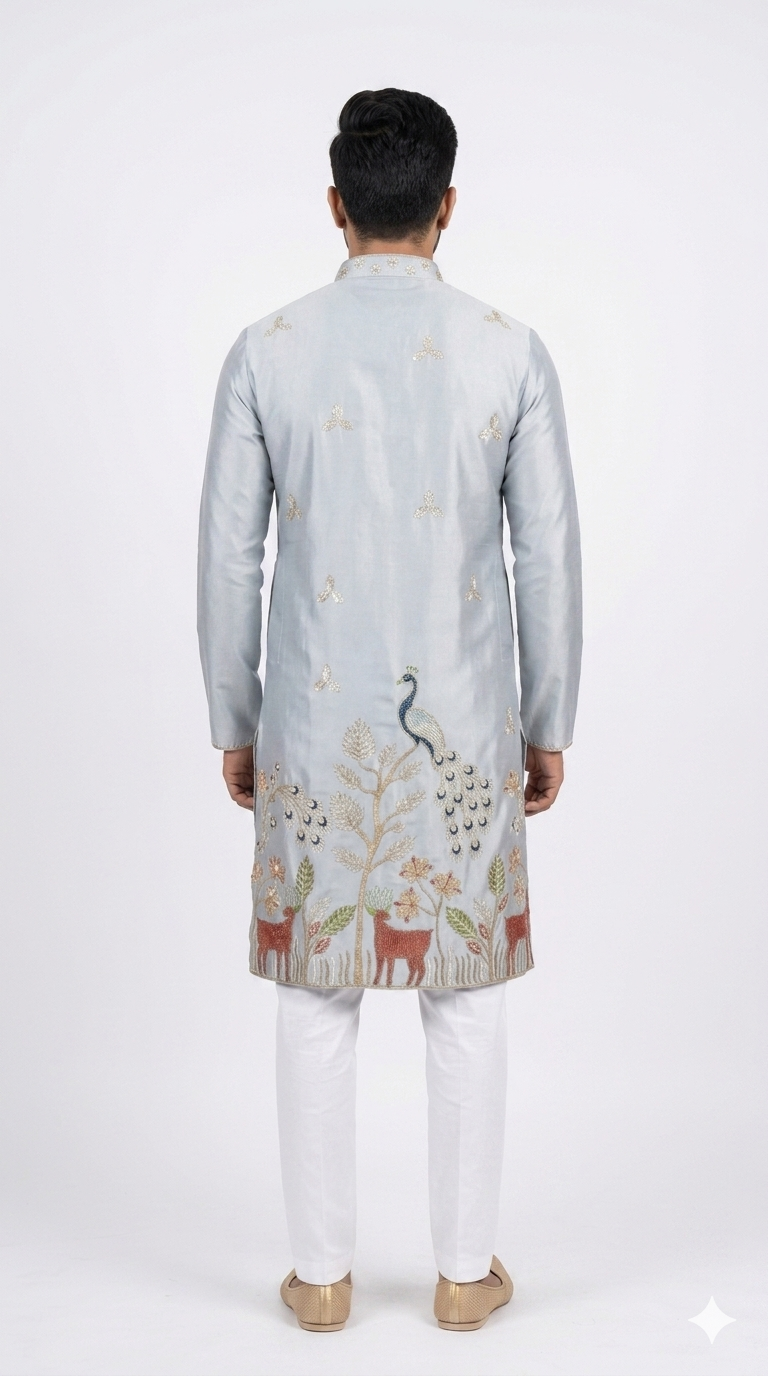 DAMAN EMBROIDED KURTA FOR MEN (GREY)