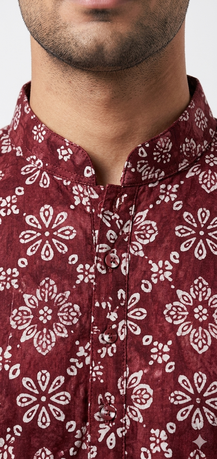 CHICKENKARY WORK PRINTED KURTA FOR MEN (MAROON)