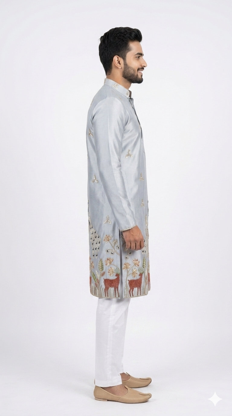 DAMAN EMBROIDED KURTA FOR MEN (GREY)